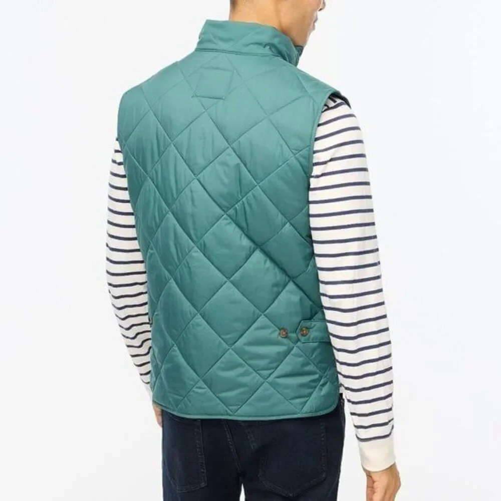 J Crew Men's Quilted Walker Vest Lined Green Patch Pockets Size XL $98